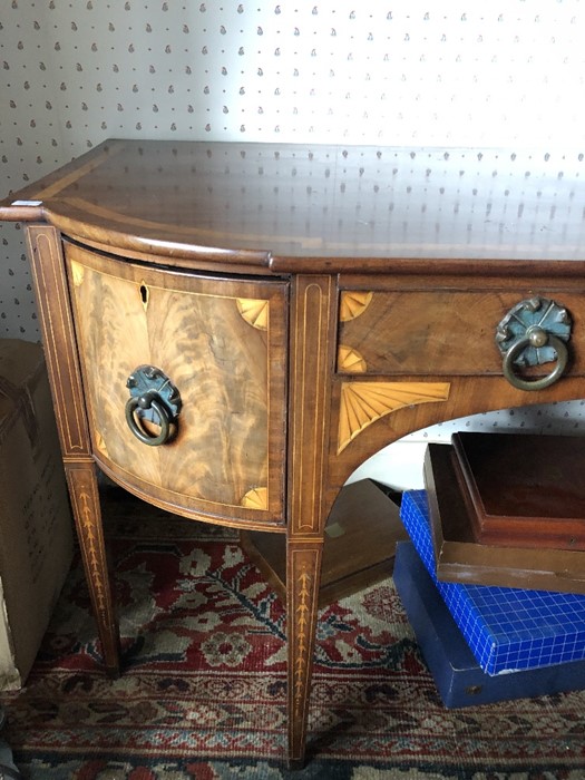 A good quality early 20thC inlaid sideboard (replacement handles) 182 w x 73 d on square tapered - Image 2 of 3