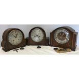 Three oak cased mantle clocks, Enfield Westminster chime, Smiths, Enfield and Garrard with key and