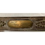 A brass studded dog collar with brass plaque for Mick, Lancs Hussars 4th Troop.