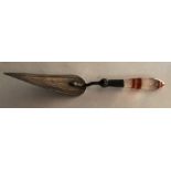 Silver trowel bookmarker with agate handle, C and N maker stamp. 9cms l.