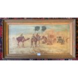 Desert scene with camels by J. Coulson, 29 x 62cms.