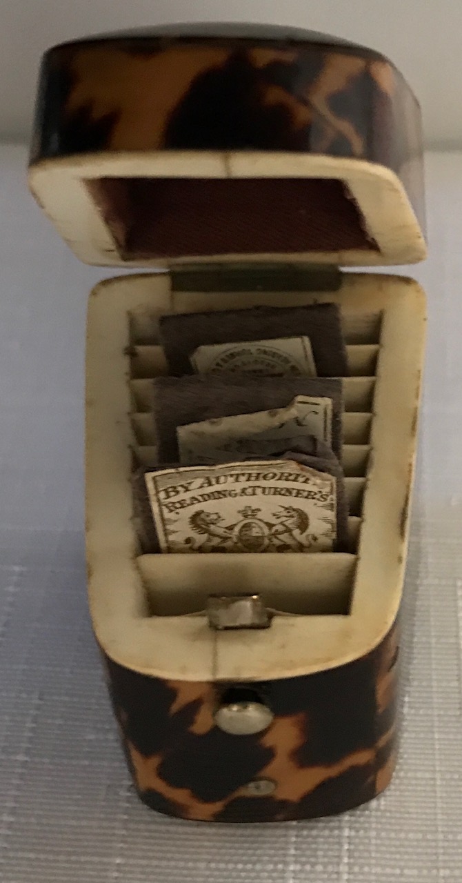A 19thC tortoiseshell needle box and faux tortoiseshell including tray, travel clock, slight a/f, - Image 2 of 5