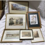 Six framed watercolours including H. Tindall, after David Ox) PE. Warren '22, JN Carter1862 on the