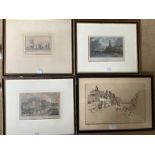Four local prints/etchings, Kilnsea Church, Mappleton, Bridlington Quay and Cross Keys pub,