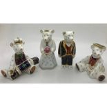 Four Royal Crown Derby Teddy Bears to include Graduate. 6.5cms h.