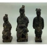 Three Japanese figures, tallest 12cms h with head repaired. (been off)