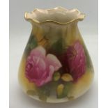 A Royal Worcester rose painted vase by Millie Hunt, 8.5cms h, shape No. G 957 signed. Good