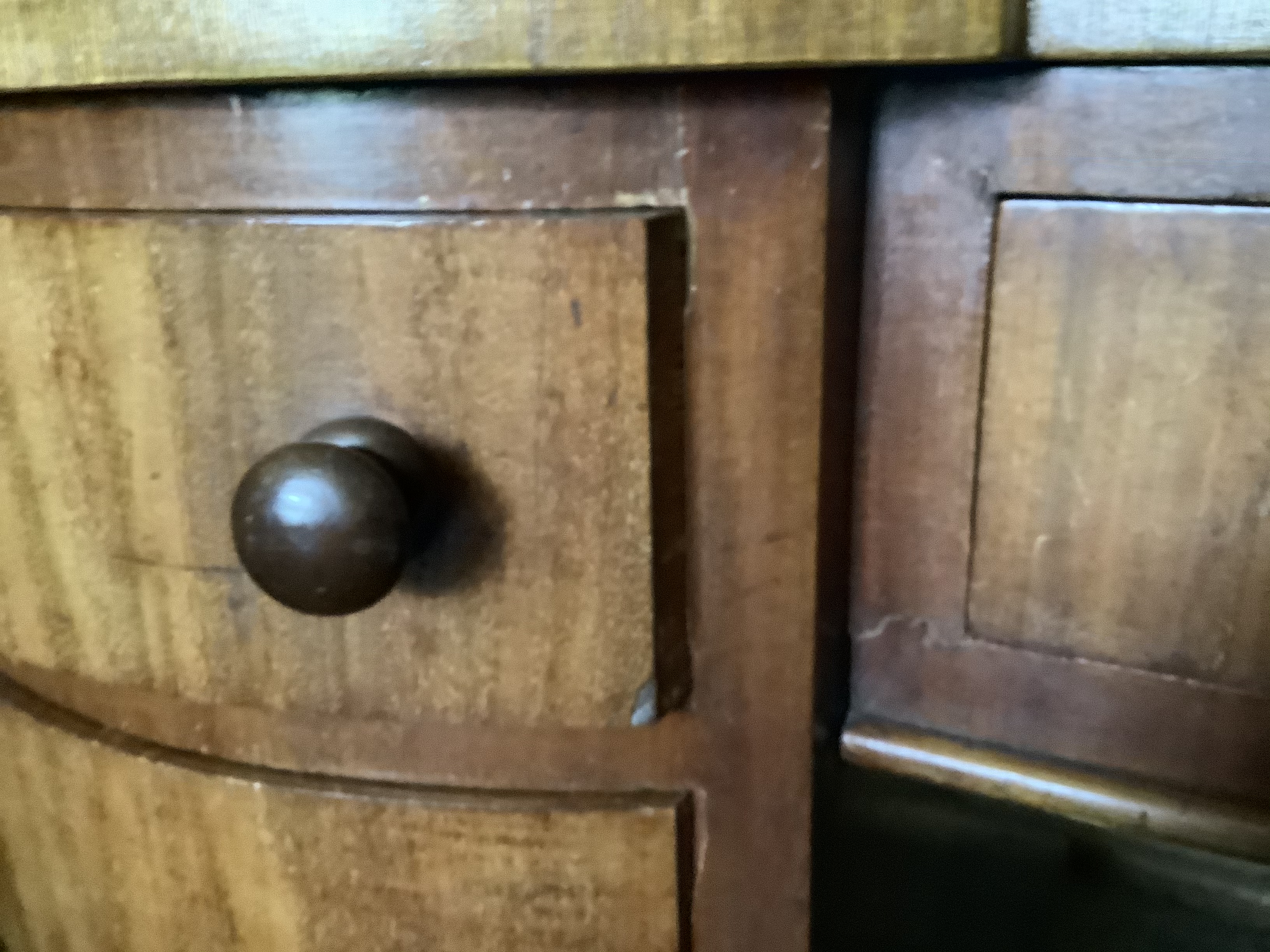 A 19thC mahogany kneehole desk with a shaped front, tooled green leather top. 126cms w. - Image 3 of 4