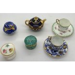 Six pieces miniature porcelain, all good condition to include a lidded Coalport jar, Coalport