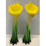 Pair mid century jack in the pulpit glass vases, 40cms h