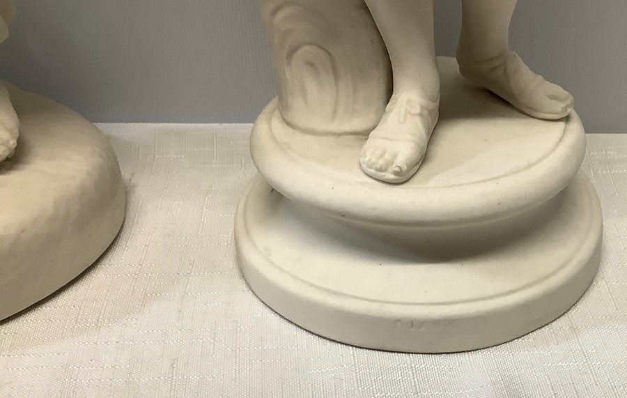 Two Parian female figures in good condition, one marked Diana and initials J W to rear. 37cms h. - Image 2 of 8