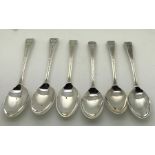 Six bright cut decorated teaspoons, London 1809, maker probably Joseph Preedy. 57.7gms