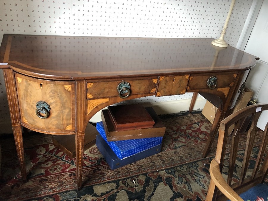 A good quality early 20thC inlaid sideboard (replacement handles) 182 w x 73 d on square tapered