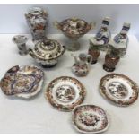 Predominantly Masons ironstone to include 2 pairs of vases both with restoration, 2 tureen & lids, 1