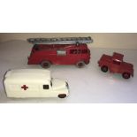 Three playworn Dinky toys to include Daimler Ambulance 253, Police 255 and Fire Engine 955.