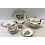 Miles mason bat printed teapot, stand, jug, cup, saucer and dish to include pattern No. 439, 314,