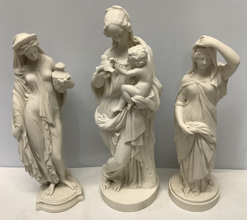 Three 19thC Parian figures of classical females, tallest 38cms h. All unmarked. Condition