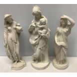 Three 19thC Parian figures of classical females, tallest 38cms h. All unmarked. Condition