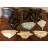 Nine various ceramic wall pocket vases including Sadler together with a pair of Solian ware tureens,