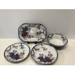 Nineteenth century Spode New Stone plates and a bowl in the tobacco leaf pattern. Bowl 17.5cms d.