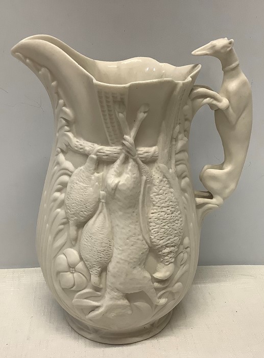 Ceramics to include 19thC relief moulded jug, 25cms h in good condition, opaque stone, china plates, - Image 3 of 7