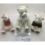 Three Royal Crown Derby paperweights Teddy Bears to include Prince George, Christening Bear to