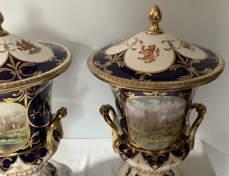 Pair of large Caverswall lidded urns, Elizabeth II silver Jubilee, One Windsor castle painted by D. - Image 4 of 14