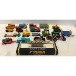 Twenty Matchbox/Lesney machinery tractors, motorbikes etc to include Ruston-Bucyrus, 8 Wheel