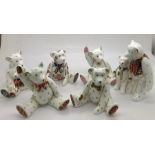 Six Royal Crown Derby Teddy Bears, 9cms h tallest. All good condition.