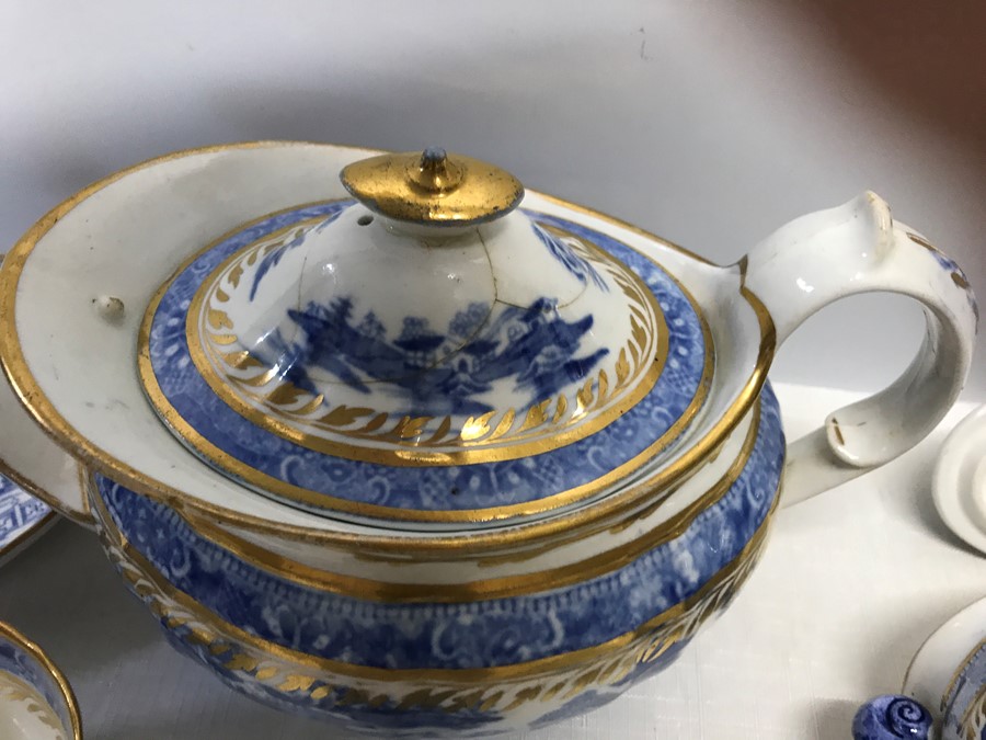 A Miles Mason porcelain part tea service, pattern 241 with pseudo seal mark, teapot a/f, sucrier top - Image 3 of 4