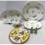 Continental 19thC ceramics to include Meissen teapot a/f, Meissen plate, good condition, pair of