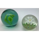 Two good quality vintage paperweights together with 3 smaller later paperweights. Tallest 9cms h.