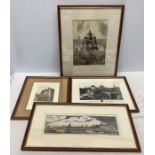 Five various framed prints and engraving of Tallinn. Largest 27 x 35.5cms.