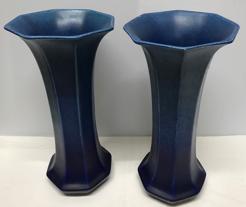 Pair Royal Doulton vases (black printed mark) slight a/f to top of one. 36cms h.