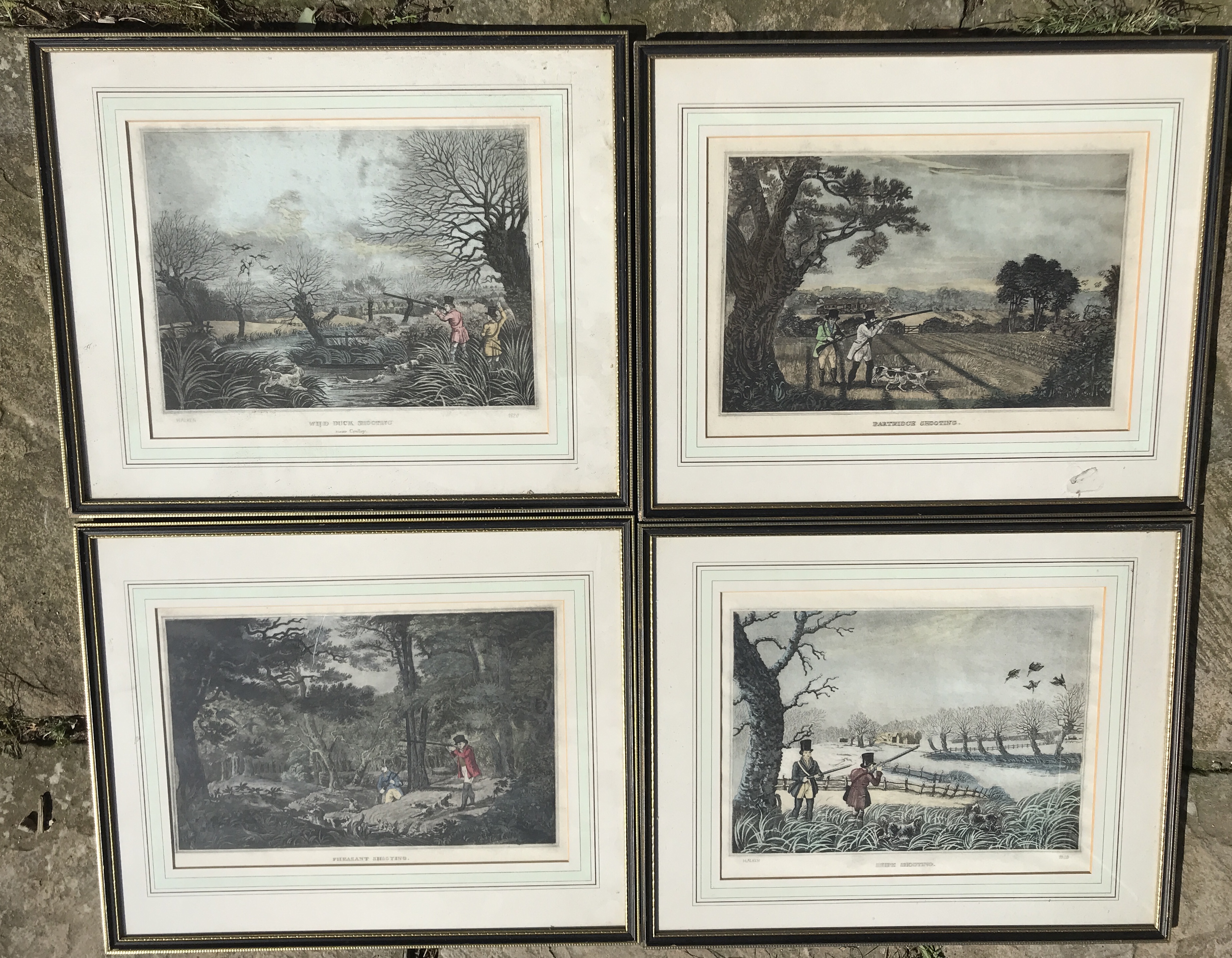 Four framed and glazed shooting prints by HALKEN, wild duck shooting, pheasant shooting, partridge