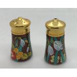 Elliot Hall enamel salt and pepper, No. 20 of 25 signed by the artist Marie Graves, decorated with