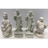 Four blanc de chine figures, 2 a/f tallest 25cms h