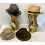 Four vintage gentlemen's hats to include Stetson and Austin Reed.