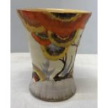 A Clarice Cliff Rhodanthe pattern vase 10.5cms h, shape 572, hand painted with stylised tree