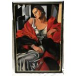 Large painting on board, portrait of Madame Boucard, after Tamara de Lempicka, 91 h x 61cms w.