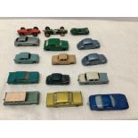 Fifteen various Machbox/Lesney cars to include Aston Martin, Volkswagon, D Type Jaguar, Ferrari,