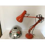 A vintage orange anglepoise lamp, hinged and rotating, 86cms Herbert Terry and Sons with modern