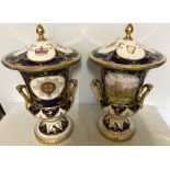 Pair of large Caverswall lidded urns, Elizabeth II silver Jubilee, One Windsor castle painted by D.