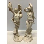 A pair of Royal Worcester Parian semi naked female figures. 39cms h. Condition ReportRestoration
