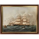 A ceramic Wedgwood plaque of a sailing ship, Hurricane 18 x 24cms. Reproduced from original painting