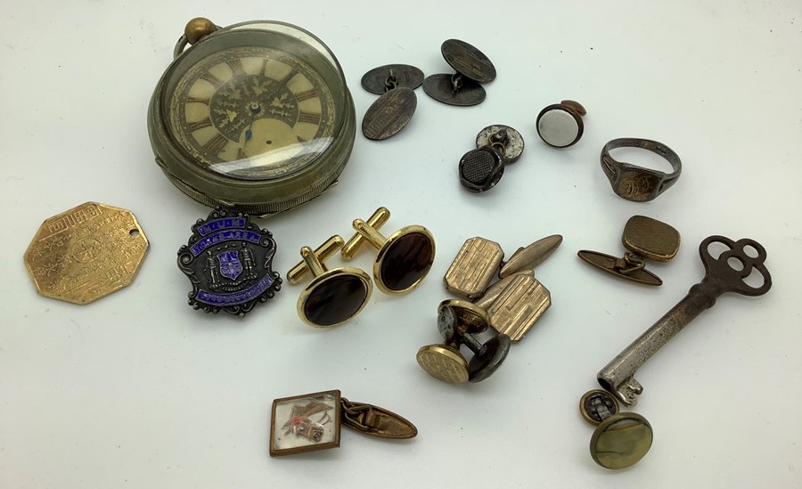 Jewellery etc inc silver cufflinks, gents pocket watch etc, silver ring and silver Yorkshire