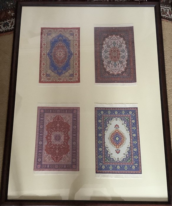 Various miniature Turkish woven rugs set in frames, 7 frames contains rugs of varying sizes. Largest - Image 6 of 7