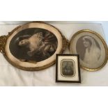 A Baxter print of a lady in a fragile gilt frame, 44 x 34cms, small piece missing, an oval frame