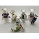 Five Royal Crown Derby Bears to include Football, Cricket, Golf, Rugby and Fishing. 9.5cms