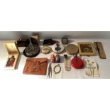 Vintage compacts including Kwick, scent bottles, comb and boxed Coty L'Origan perfume, folding Art